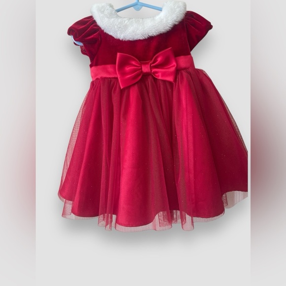 Jona Michelle Christmas Red Velvet Faux Fur Trim Dress Sparkly Toddler Girl 18M - Picture 1 of 8